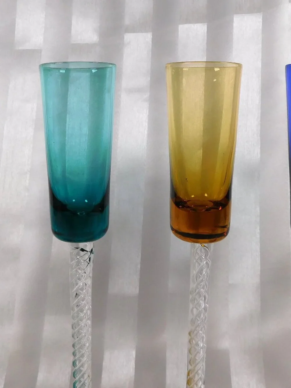 Lot of Four Stemmed Cordial Glasses with Twisted Glass Stems # 25970